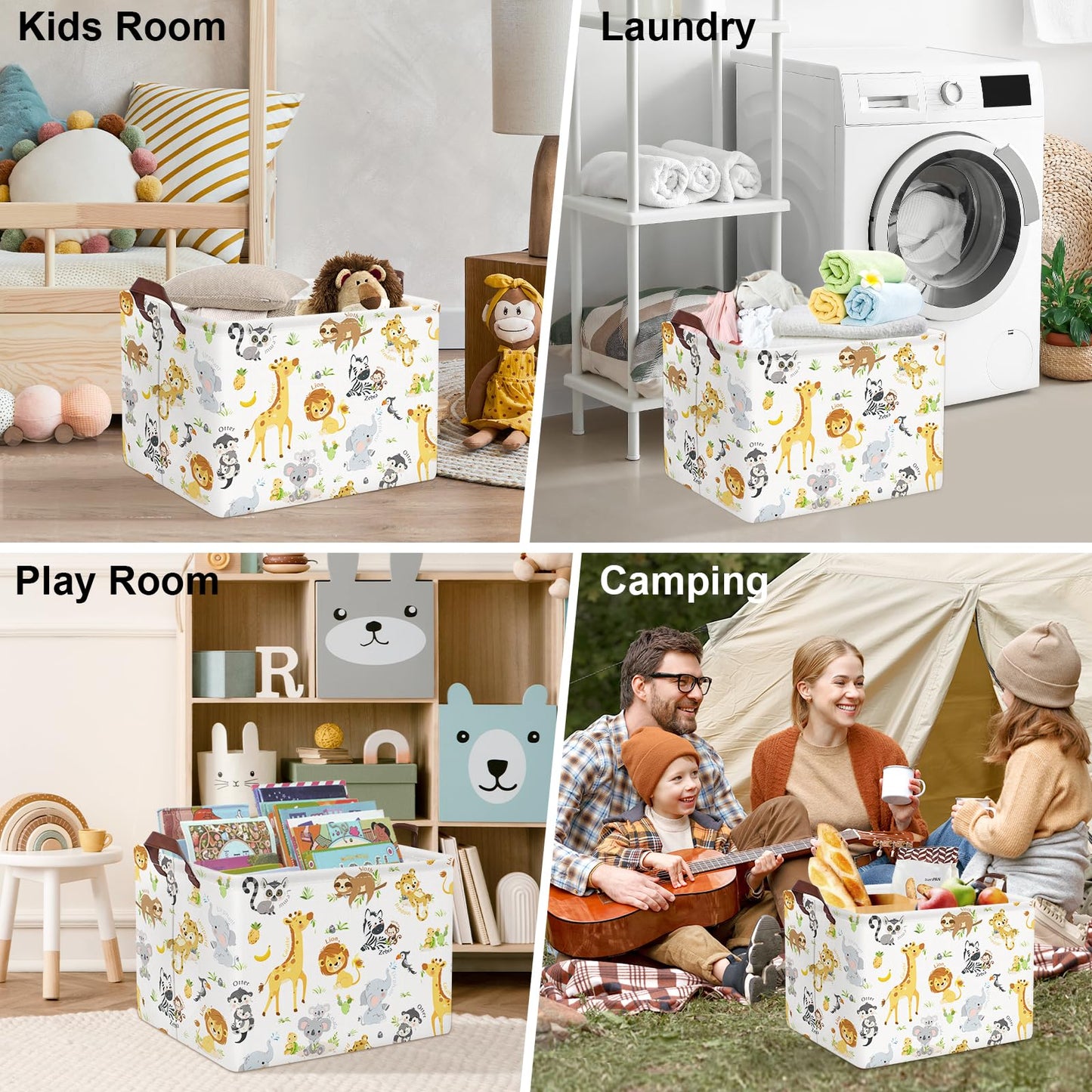 Clastyle Rectangular Baby Storage Basket Large Collapsible Kid Toy Bin Nursery Classroom Books Shelf Basket Shower Towel Gift Basket Giraffe Lion Elephant Pet Basket(Animal)