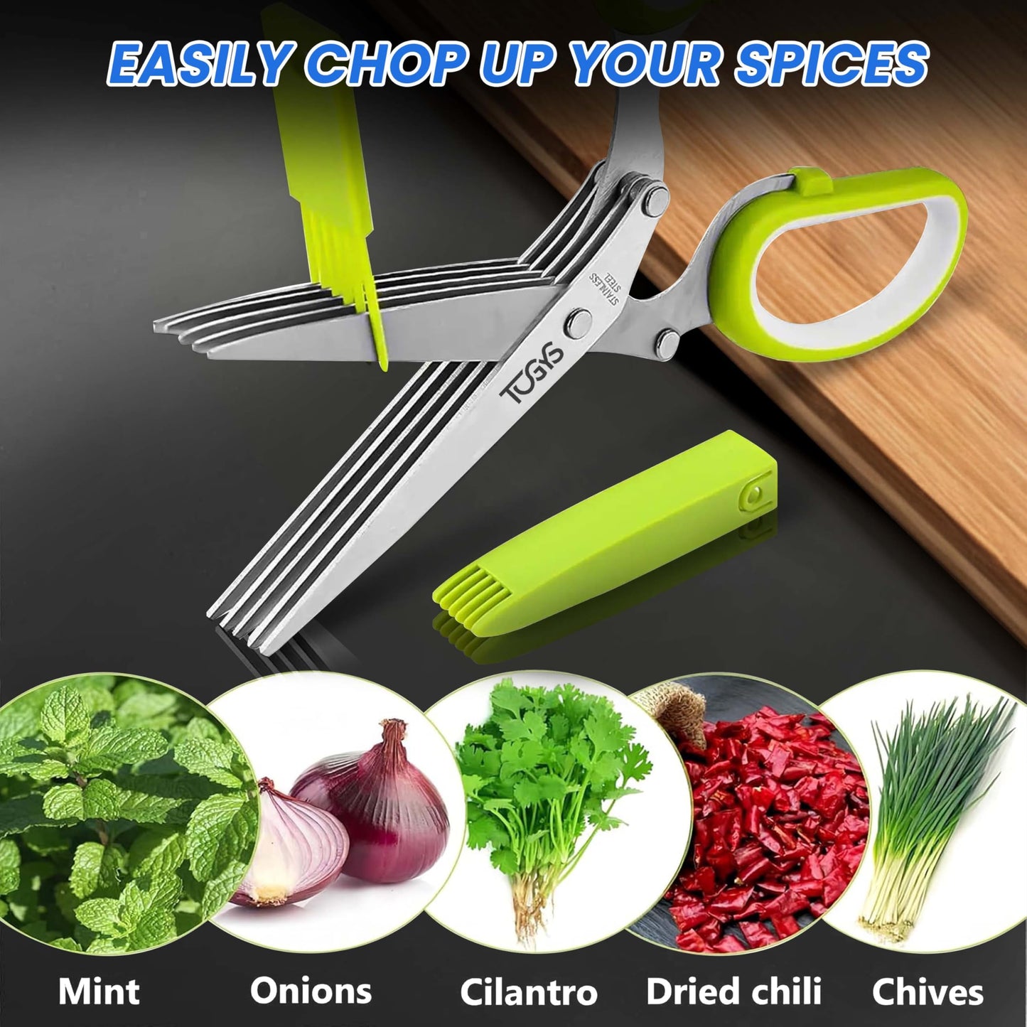 TOGYS 3-in-1 Premium Kitchen Tool Set - Heavy Duty Stainless Steel Garlic Press, Herb Scissors & Meat Tenderizer - Rust-Proof, Dishwasher Safe Cooking Gadgets - Ideal Gift for Home Chefs