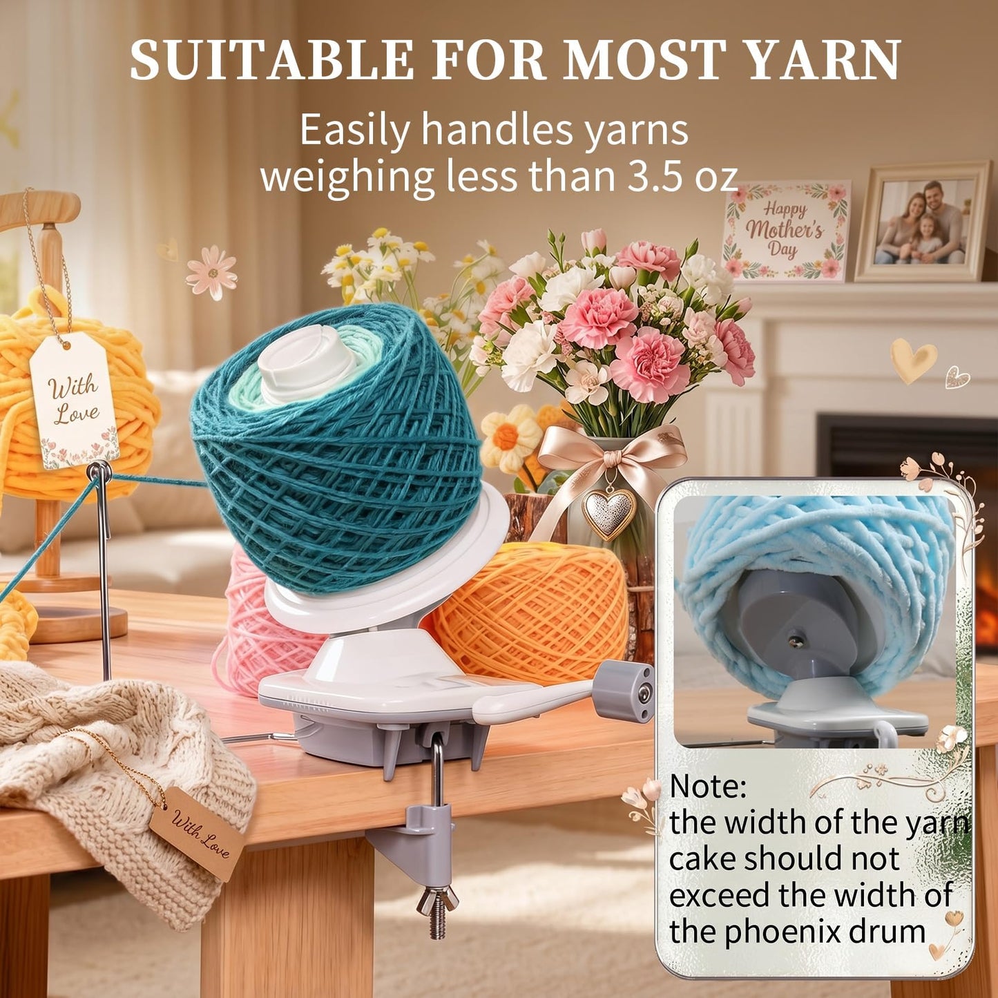 SPEENSUN Yarn Winder, Yarn Spinner, 3.5 OZ Easy-to-Install and Efficiently Yarn Ball Winder with Lower Noise, Yarn Winder Manual for Crochet and Knitting Enthusiast for Yarns Below Size 5