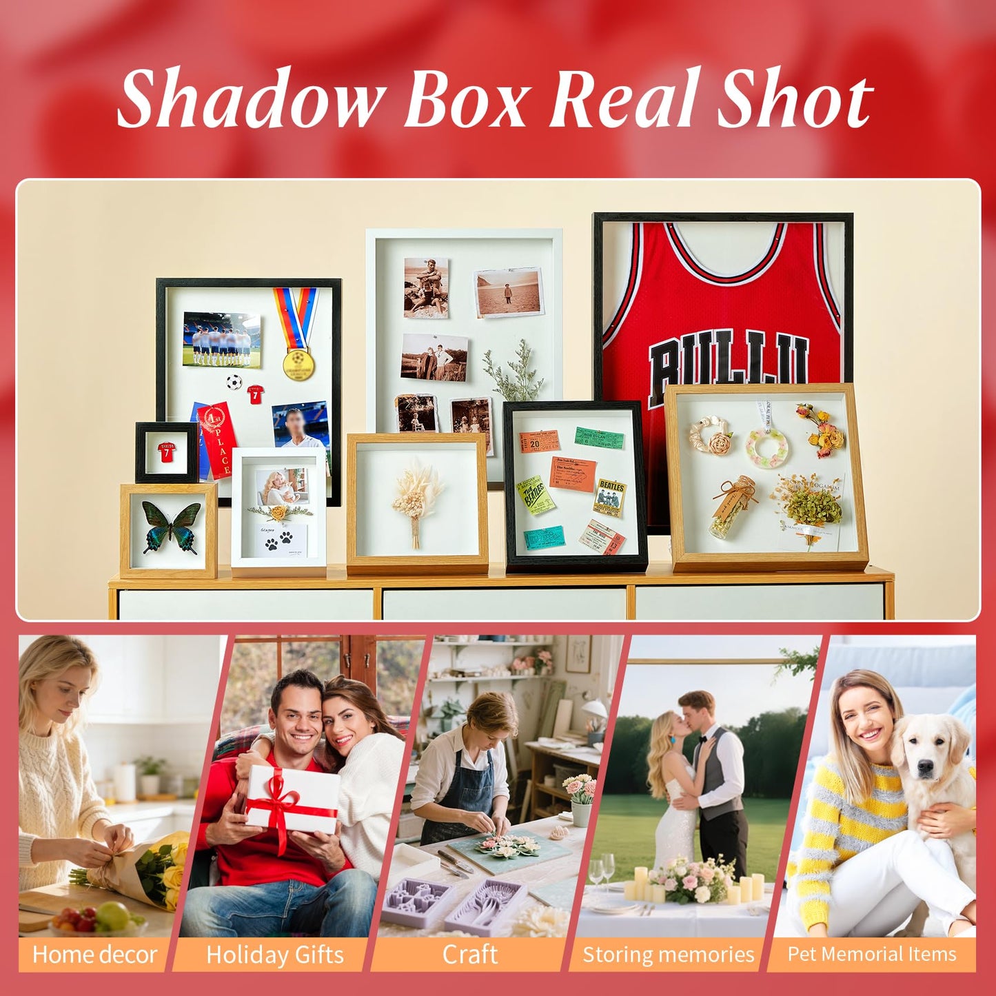 MUXIUNT 12x12 Shadow Box Picture Frame Display Case with Soft Linen Back-Real Glass,Large White Deep Shadow Box Frame 12x12 for Graduation Flower Medal Pet Photo Craft Memorial Gift