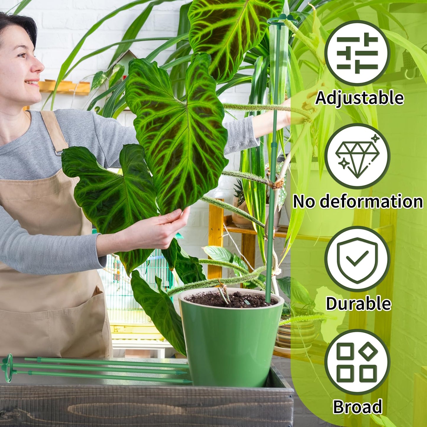 Extendable Plant Stakes,Adjustable Length from 17.9IN to 42.3IN Monstera Support Stakes with Clips,Sturdy Plant Stakes for Indoor Outdoor,Garden Sticks for Tomato,Orchid,Climbing Plants- 5Pack