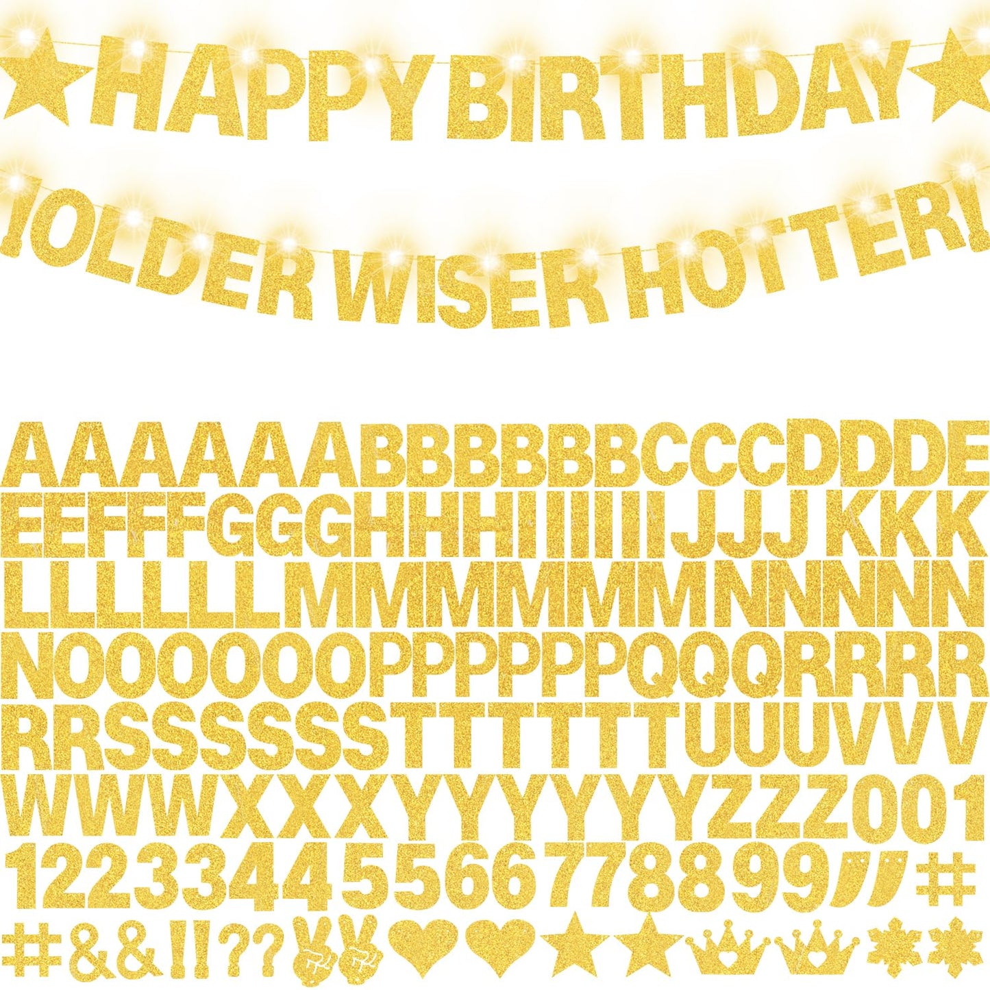 175Pcs DIY Glitter Customizable Banner Kit Custom Banner Happy Birthday Personalized Letter Banners Decor for Christmas Baby Shower Birthday Party Decorations Supplies(Glitter Gold)