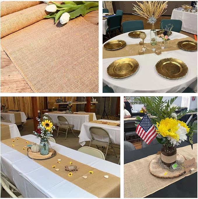 2 Pack Natural Burlap Table Runners (12 x 108 Inch) | Rustic Jute Table Runners for Wedding, Farmhouse, Thanksgiving, Coffee Table Decor Cover, Fall Décor & Parties