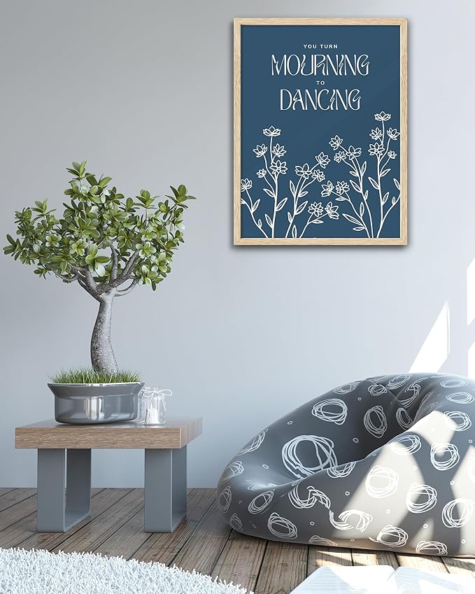 EcoHest Large 16x20in OAK Wood Framed Wall Art, Psalm 30:11 Mourning To Dancing Bible Verse Christian Wall Art, Modern Blue Bedroom Decor For Living Room Bathroom Christian Merch Gift 1Pack