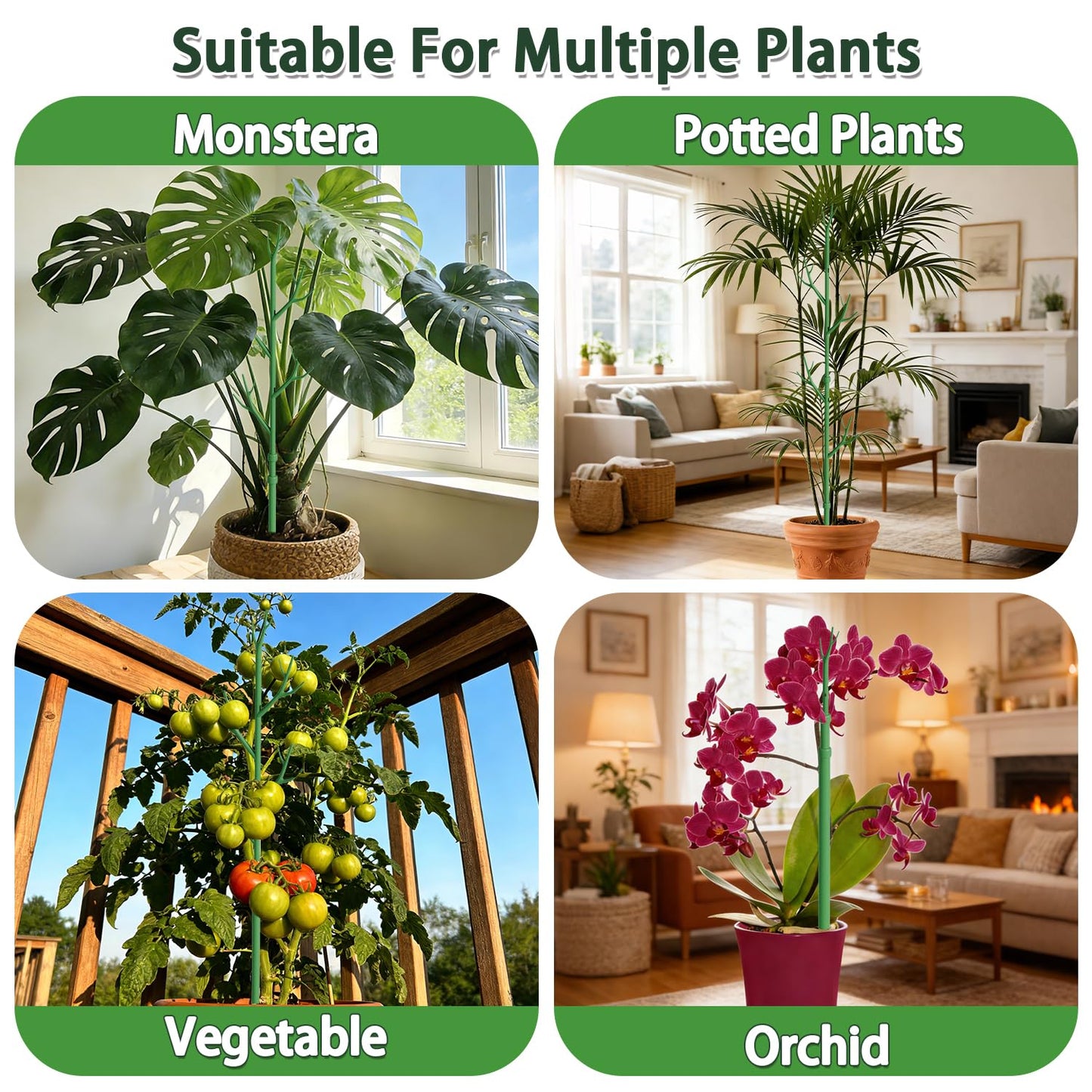 Telescoping Monstera Plant Support Stakes,17.3IN to 43.3IN Detachable Branch Plant Sticks Support Tall for Indoor Outdoor Climbing Plants,Adjustable Length Plant Accessories for Potted Plant-2 Pack