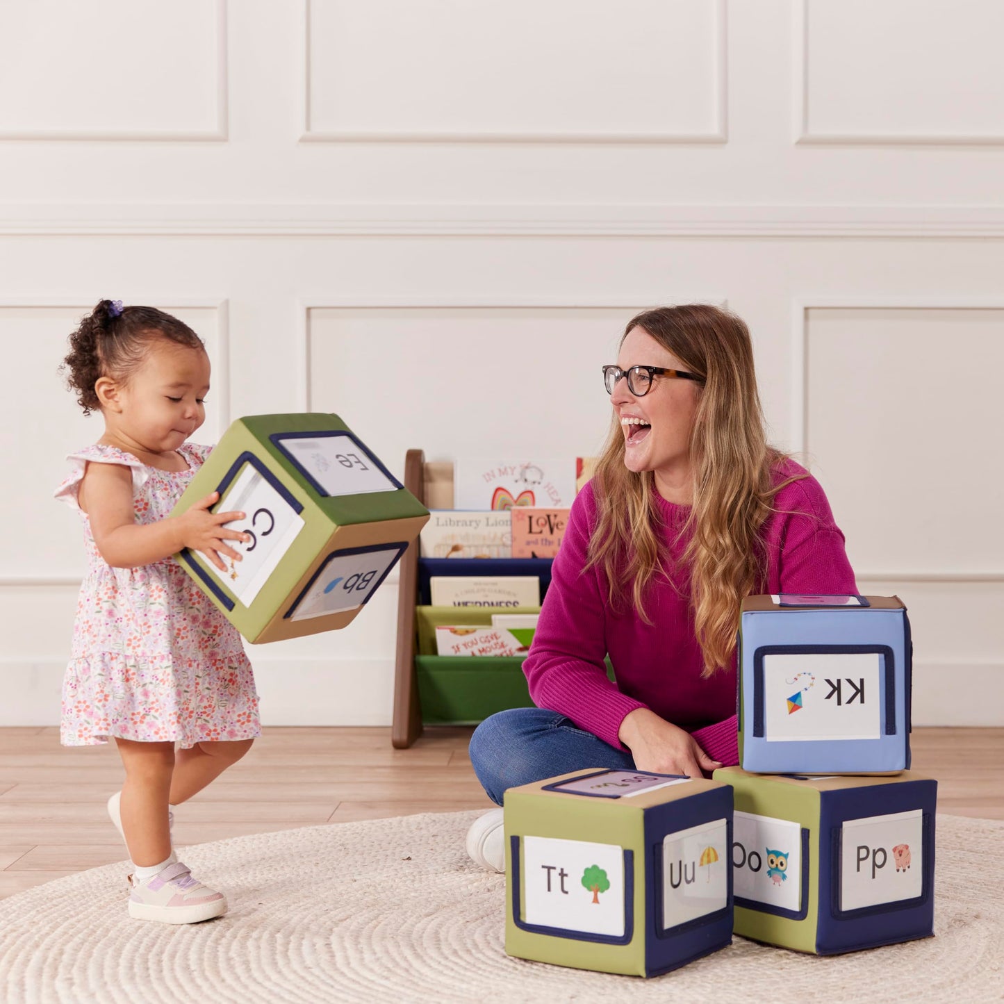 ECR4Kids SoftZone Picture Me Building Block Playset, Stacking Cubes, Earthtone, 4-Pack