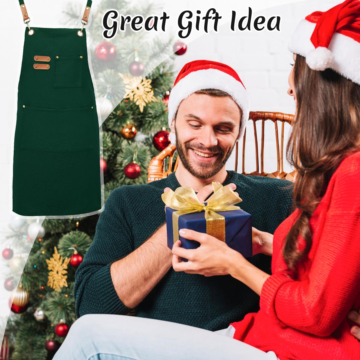 FunChaos Canvas Aprons, Chef Aprons, Work Aprons for Men Women, Adjustable Strap Aprons with 3 Pockets, Apron for Servers Kitchen Cooking Baking Artist Painting, Cross Back