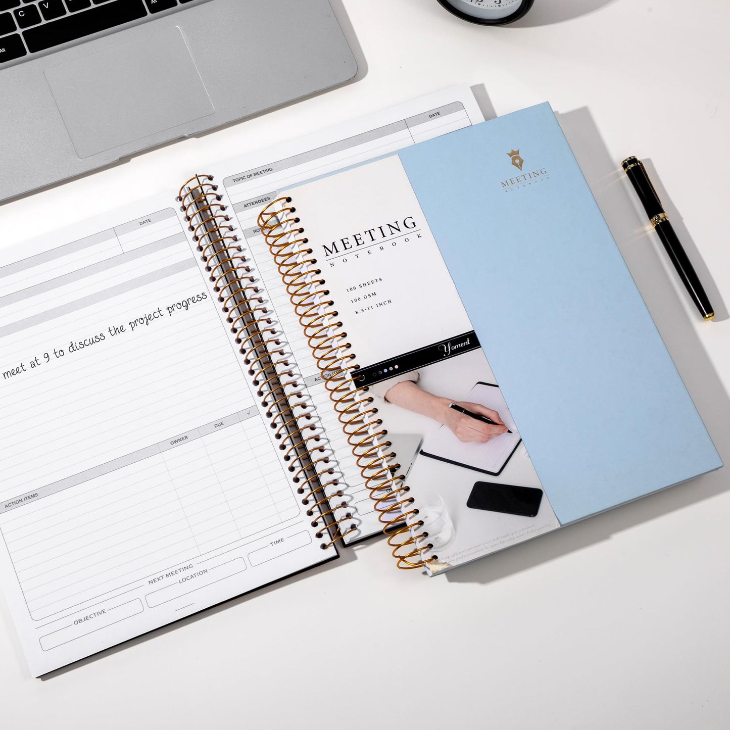 Yoment Meeting Notebook for Work with Action Items 8.5 x 11 Hardcover Professional Notebooks for Work Organizer Planner Business Meeting Notebooks for Note taking,Light Blue