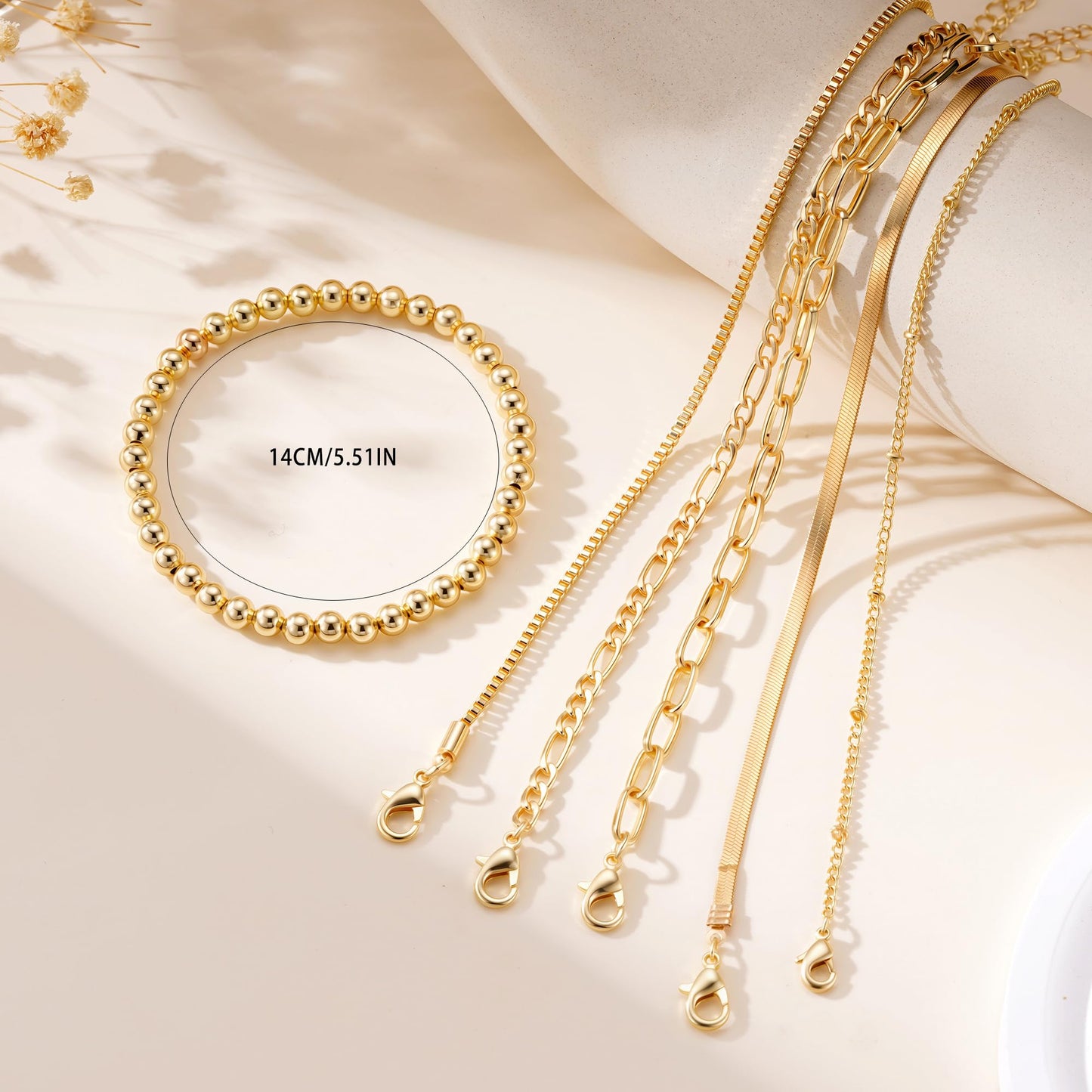 Mujahid Gold Bracelets for Women Waterproof, 14K Gold Plated Bracelets Stack Adjustable Jewelry Set for Gifts;Trendy Thin Dainty Stackable Cuban Link Paperclip Chain Bracelet Pack Fashion Accessories