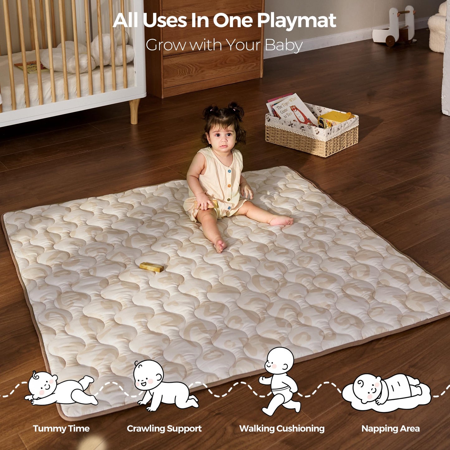 Momcozy Baby Play Mat for Floor, 50x50 Thickened Playpen Mat, Playmate for Baby Tummy Time, Waterproof & Non-Slip, Foldable Outdoor Mat with Carrying Handle, Leopard