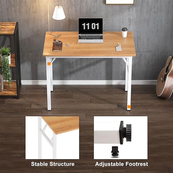 Need Folding Computer Desk - 31.5 Inch Foldable Office Writing Work Study Kids Student Teacher Home Bedroom Table for Small Space, Teak White