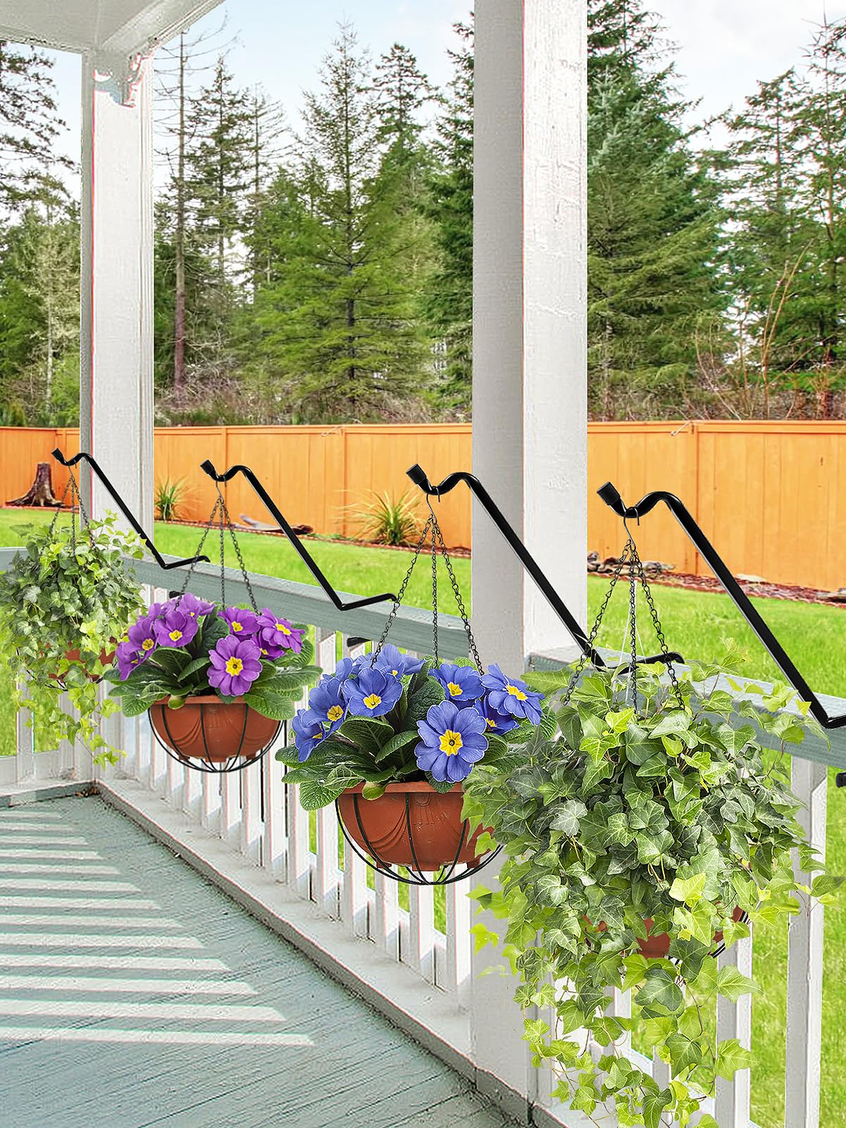 Biubee 4 Pack Deck Bird Feeder Hanger for Railing - Extended Angled Metal Deck Rail Plant Hanger for Bird Feeder Planters Lanterns Wind Chimes, Fit 2" × 4" & 2" × 6" Wooden Railings