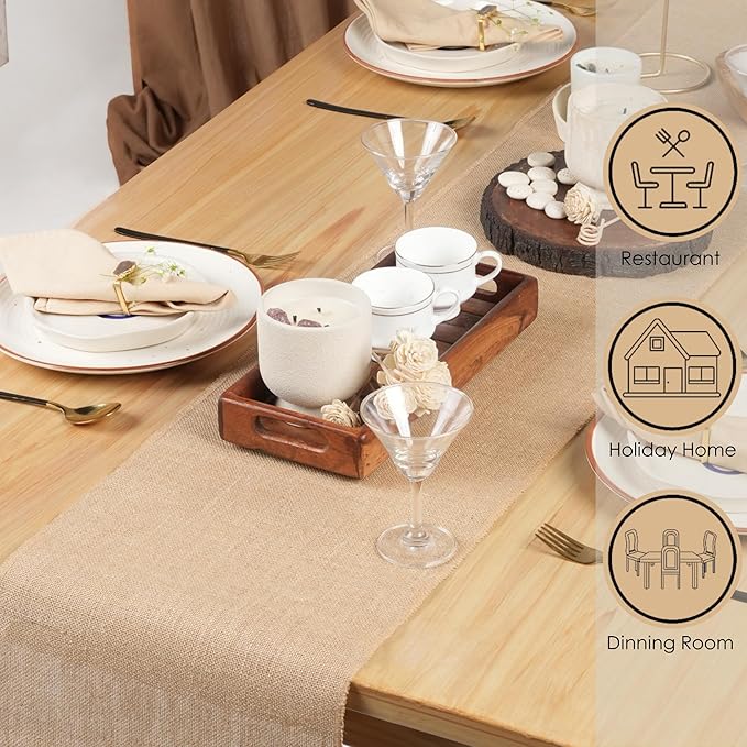 RAJRANG Jute Table Runner Long Burlap Roll Fabric for Party Dining Room Kitchen Wedding Fall Decoration (Natural, L-108 X W-12)