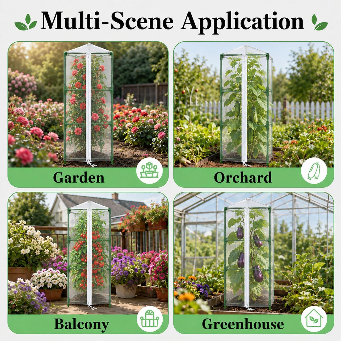 Halatool Garden Tomato Plant Cover Netting, Fits 40β55" Tall Tomato Cages, Garden Bird Netting with Zipper & Drawstring, Insect Barrier, Plant Covers from Insects Animals, 2 Pack, 45"Γ15.7"