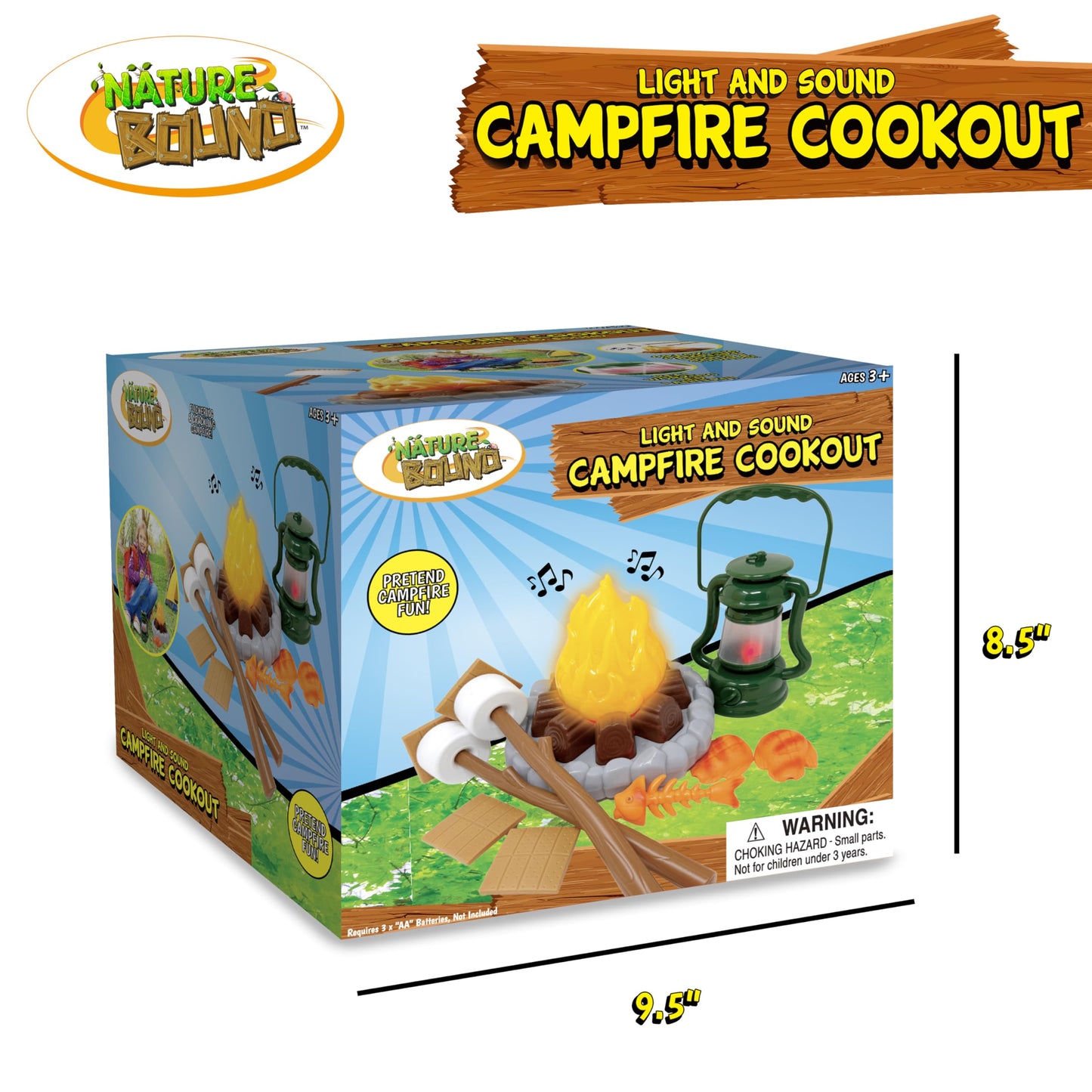 Nature Bound Kids Camping Playset - Light-Up Campfire Toy Set for Indoor and Outdoor Adventures - Pretend S’Mores, Lantern, and Camping Accessories (Gift Box)