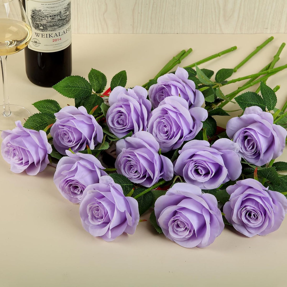 12pcs Light Lavender Roses Artificial Flowers Fake Roses Silk Flowers Roses with Long Stems for Wedding Home Party Centerpieces Decorations
