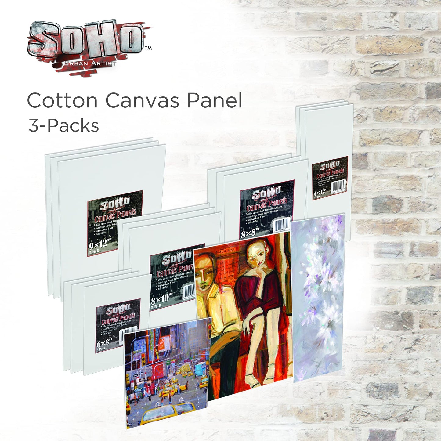 SoHo Artist Cotton Canvas All Media Panels - 14x18-3 Pack of Double Primed Cotton Acid-Free Panels Bonded Canvases for Paintings, Artwork and More