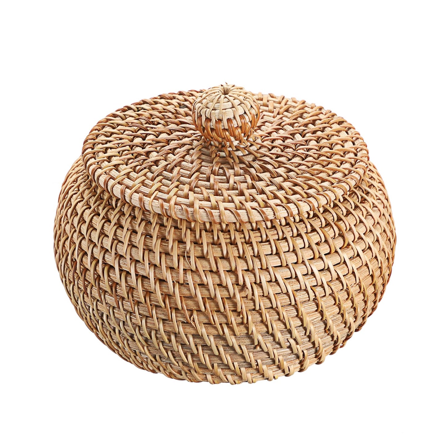 Hipiwe Round Rattan Basket Boxes With Lid Hand-Woven Wicker Storage Baskets Bin Decorative Basket Box Multi-Purpose Picnic Food Bread Basket Small Keys Basket Bowl for Entryway (X-Small,4.7"x3.3")