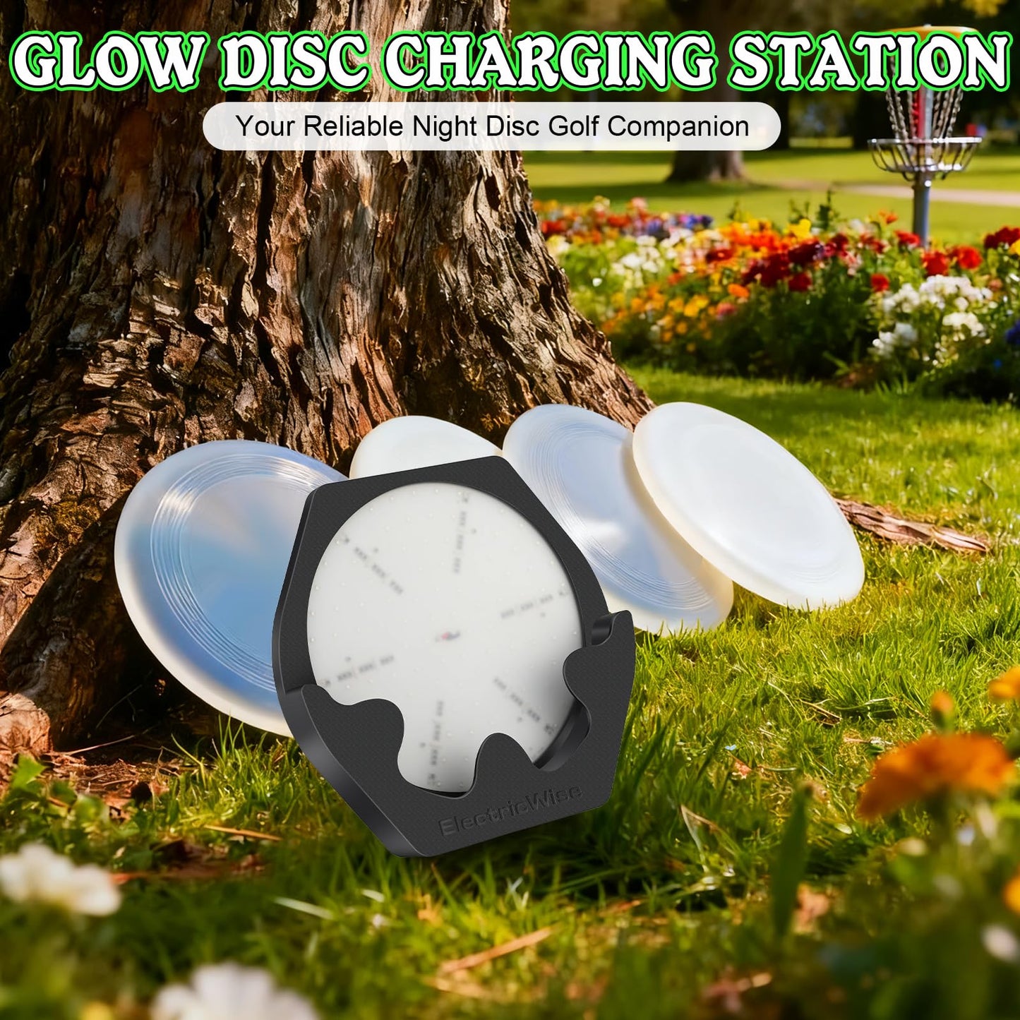 ElectricWise Disc Golf Glow Charger, Fast LED Charging Stand for Glow Discs, Portable UV Light Station Accessory for Night Play, Outdoor Practice, Backyard Fun and Tournament Games(Black)