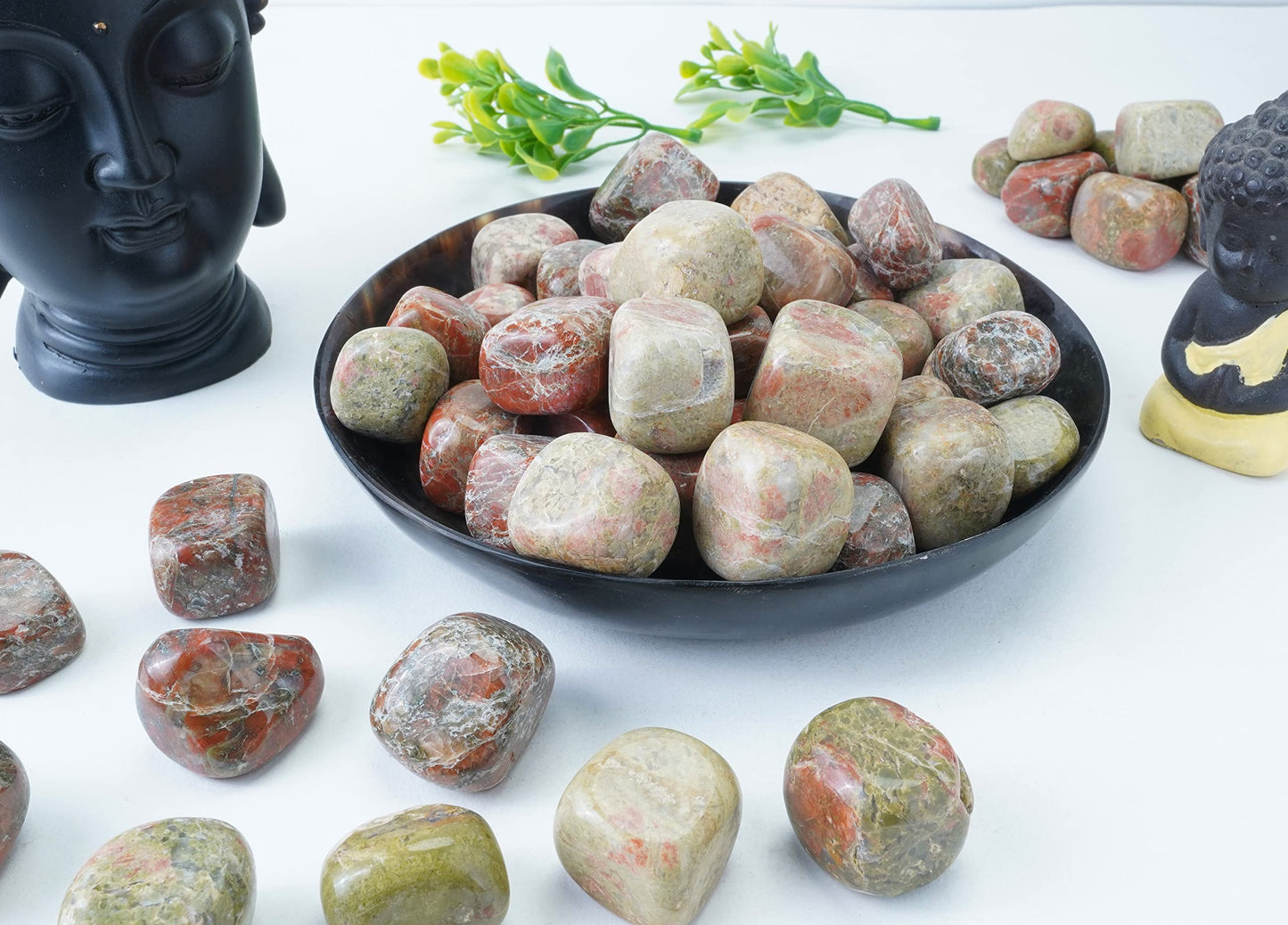 Crocon 1LB Unakite Tumbled Stones and Crystals bulk 2000+ Carats Natural Crystal Kit for Reiki Healing Crystal Polished, Tumble Stones, Chakra Balancing, Reiki Gift, Home Decor Size : 20-25 mm