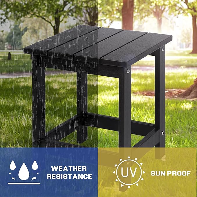 LZRS Adirondack Square Outdoor Side Table for Patio, Pool Composite Patio Table,HDPE End Tables for Backyard,Pool, Indoor Companion, Easy Maintenance & Weather Resistant(Black)