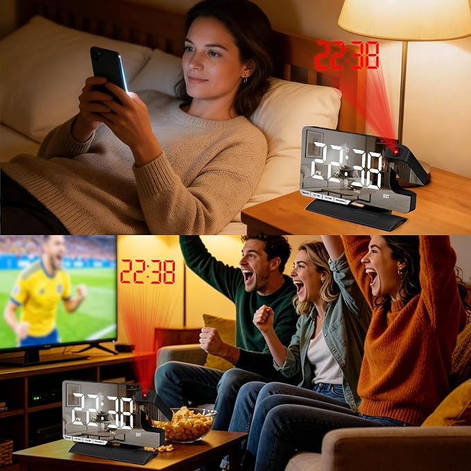 Projection Clock,Alarm Clocks for Bedrooms,7.3" Bedside Clock