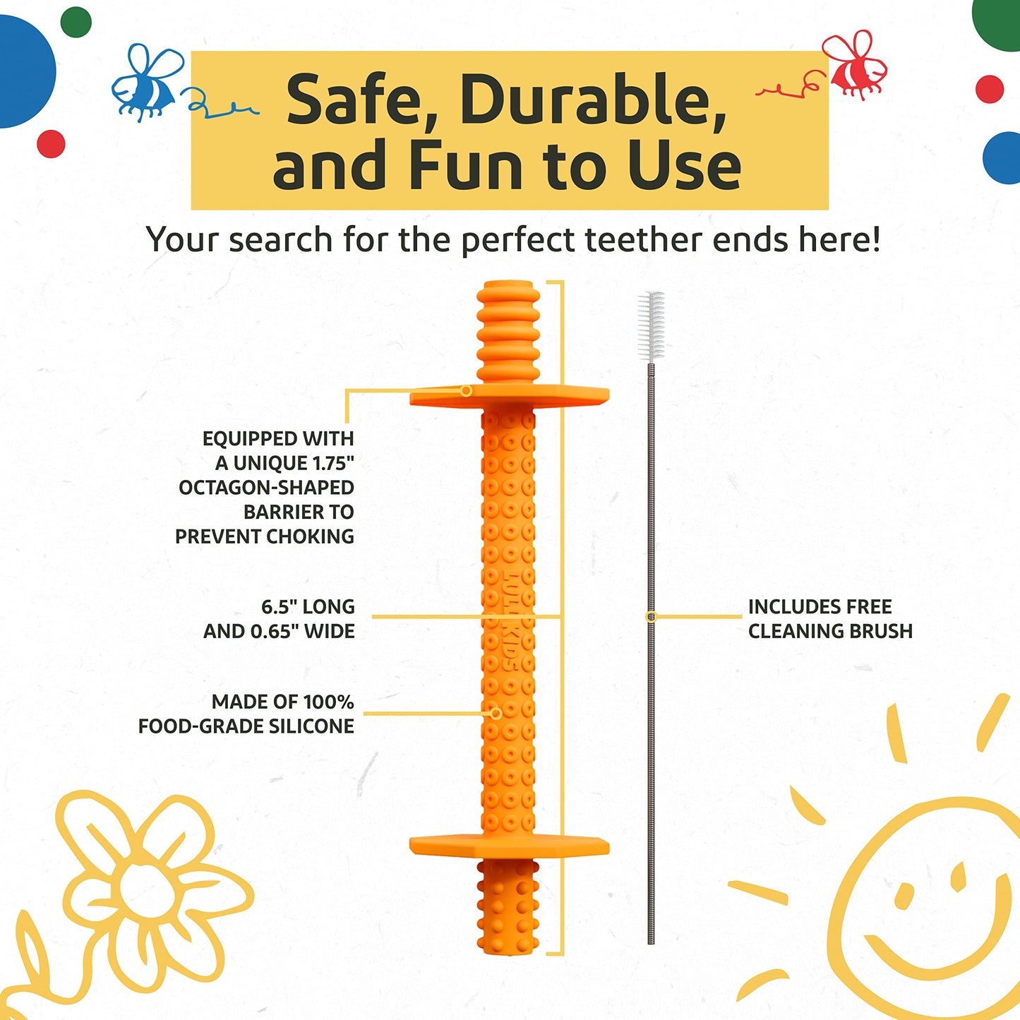 Lull Kids Silicone Baby Teethers 0-6 Months, Textured Baby Teething Toys 3-6 Months, Toddler Molar Teething Relief Sticks, Freezable Chew Straws for Babies 6-12 Month Girl Boy Infant (Spring)