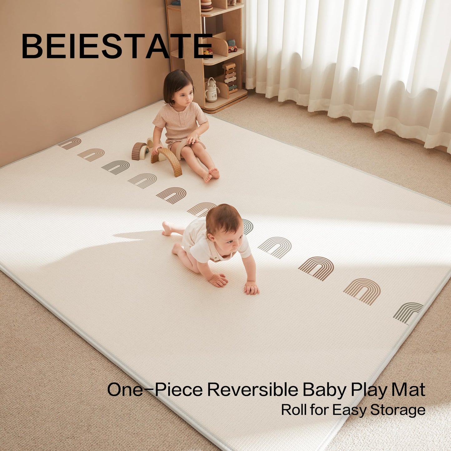 BEIESTATE Baby Play Mat for Floor, Extra Large 79" x 55", 0.6” Thickened XPE Foam Cushion, Seamless No-Gap Design, Waterproof Non-Slip Tummy Time Crawling Surface, Reversible for Infants & Toddlers