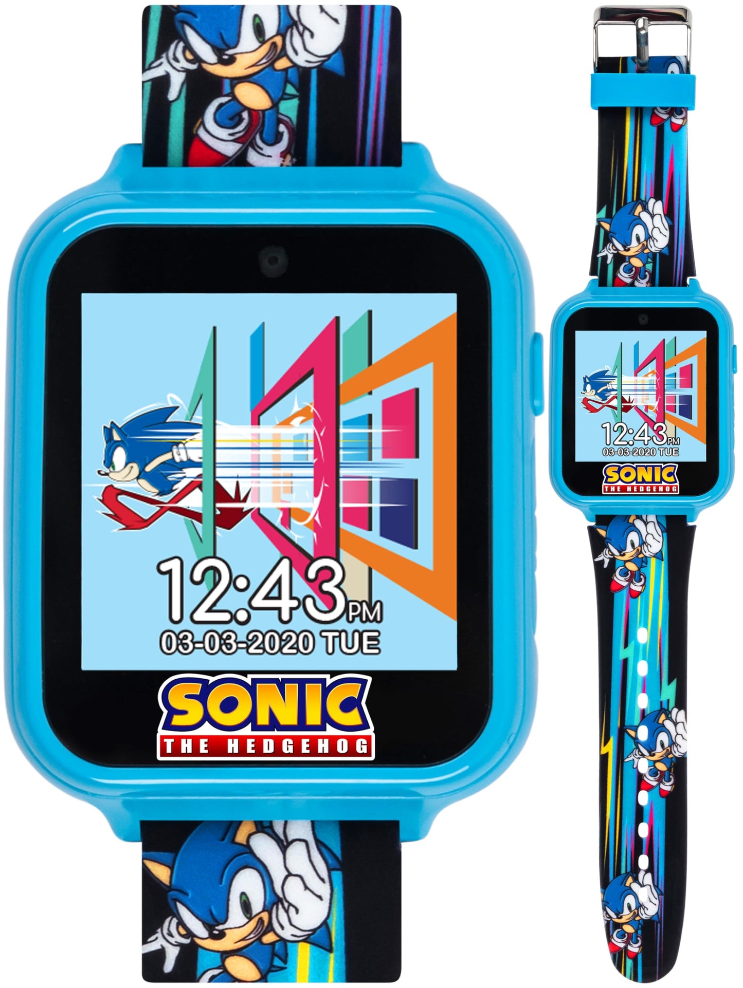 Sonic the Hedgehog Kids Smart Watch - Interactive Touchscreen with Games, Selfie Camera, Step Tracker, Alarm, and Printed Silicone Strap - Fits Wrists 5.5" to 8.0"