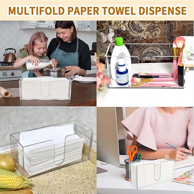 2Pack Acrylic Countertop Paper Towel Holder, Paper Towel Dispenser Countertop/Acrylic Napkin Holder(5mm Acrylic) C-fold or MultiFold Trifold Paper Towels for Bathroom, Kitchen,Restaurant (2)