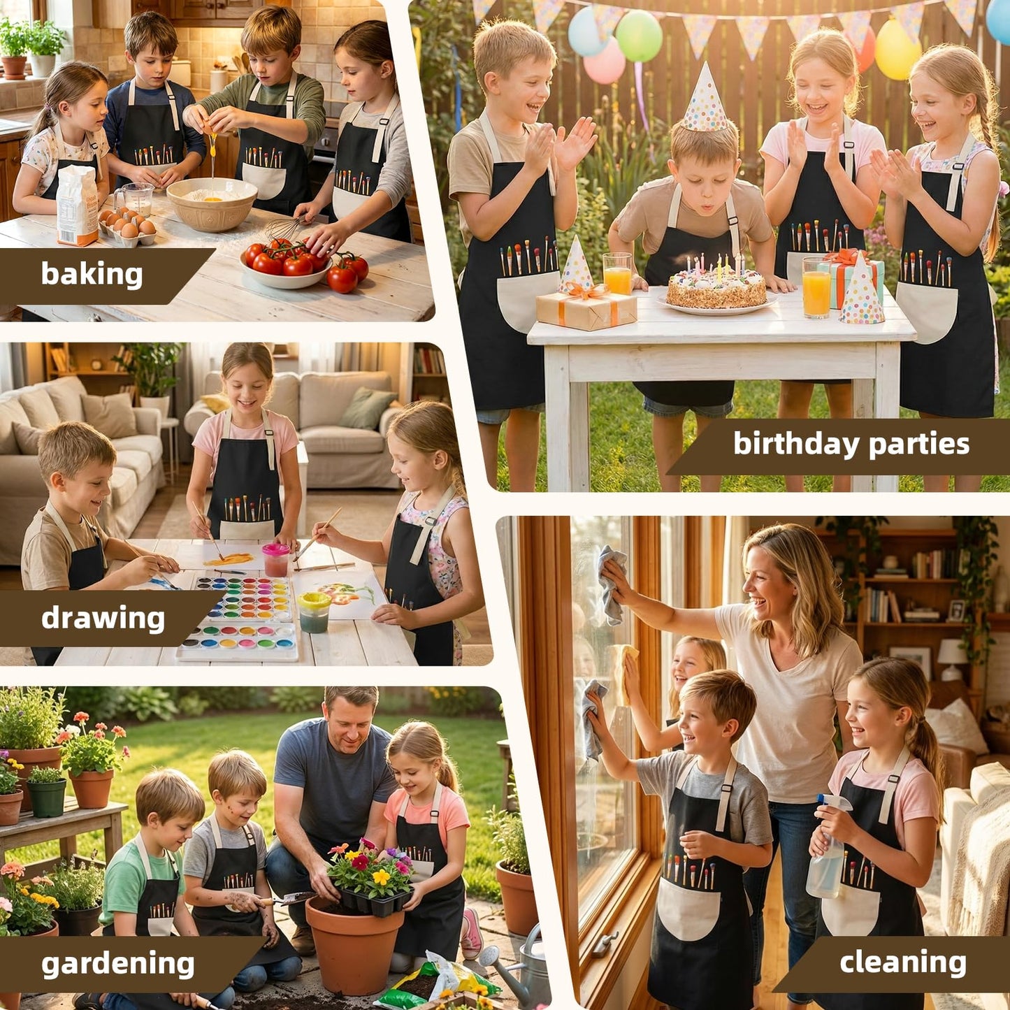 VZZNN 12 Pack Kids Art Smock,Waterproof Kids Painting Apron with Pocket for Art Crafts Painting Cooking Activities (Black)
