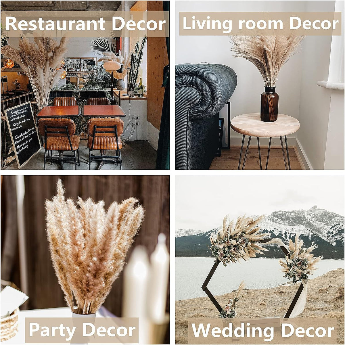 128 PCS Dried Pampas Grass Bouquet, Boho Table Decor, Bunny Tails Dried Flowers, Brown Pampas, White Pampas Grass for Weddings, Home Decor, Rustic Parties, and Baby Shower Decorations
