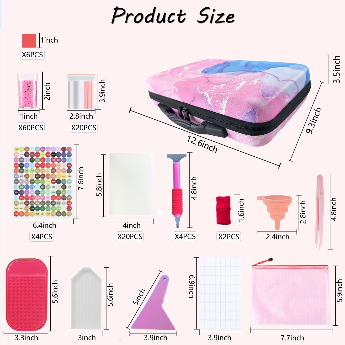 Muzagroo Art Diamond Painting Storage Containers Diamond Art Storage Case with Accessories and Tools Portable Shockproof 60 Slots Organizer Case for Diamond Painting Kits Standard Set (Pink)