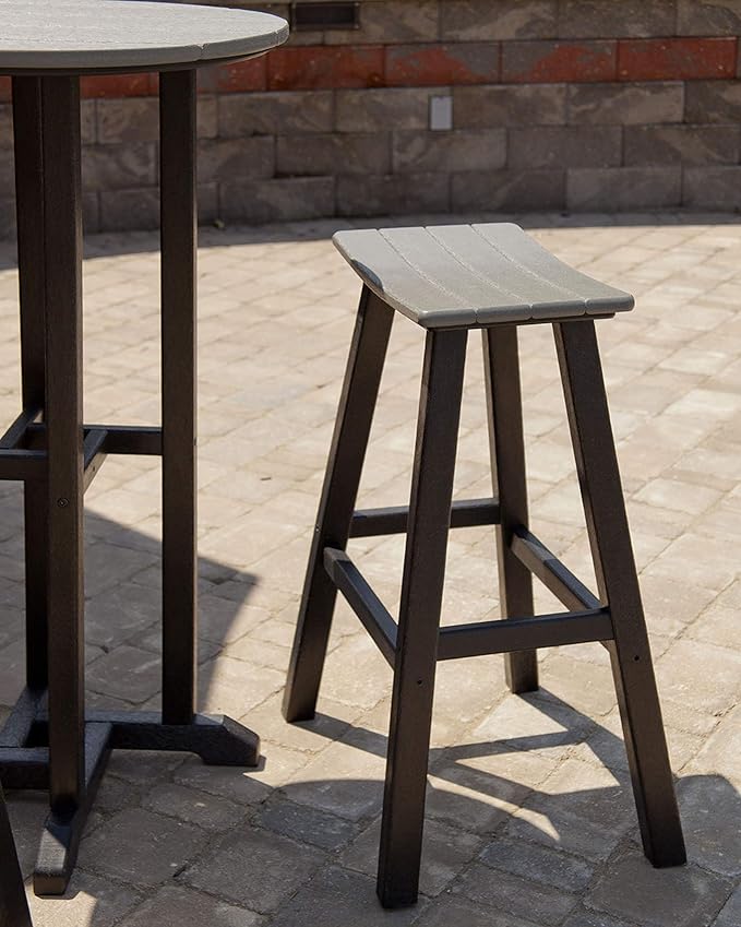 POLYWOOD 2012-FWHTE Contempo Bar Height Saddle Seat Barstool, White Frame, Teak