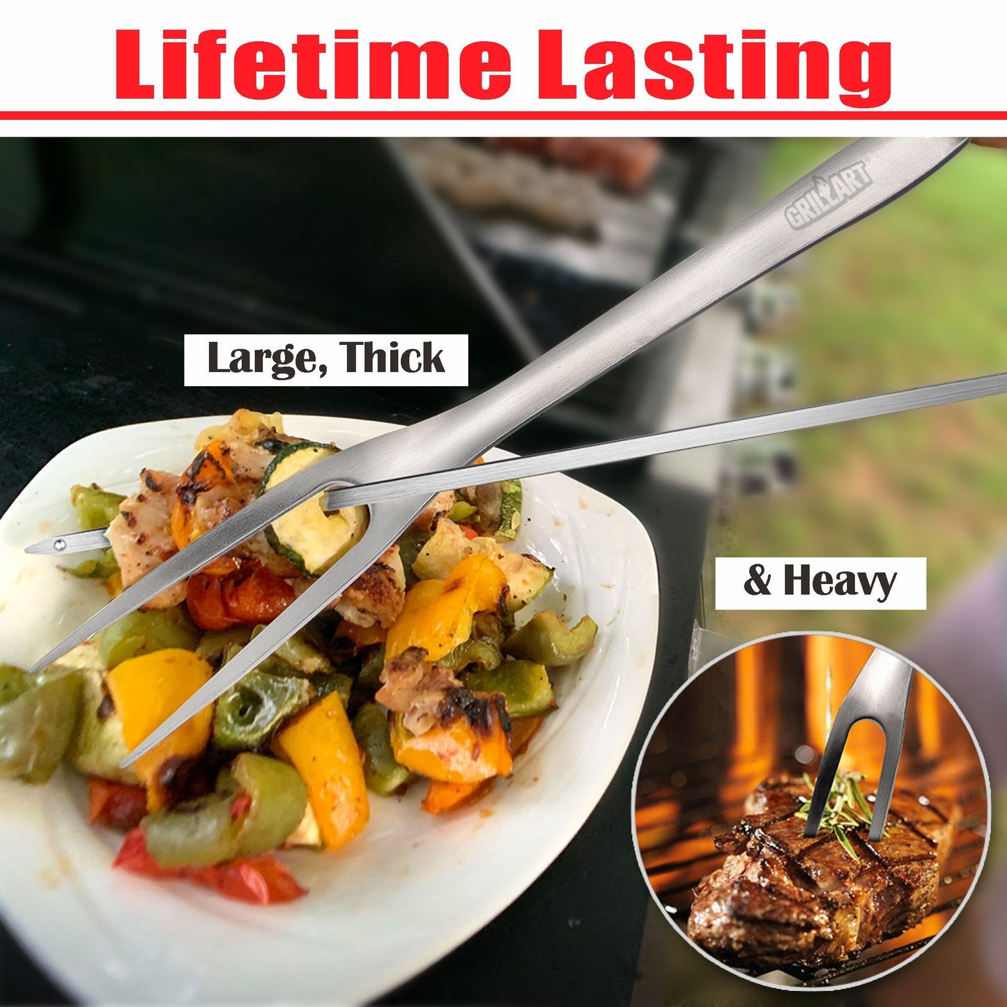 GRILLART BBQ Tools Grill Tools Set -18Inch Grilling Tools BBQ Set - Grill Accessories w/BBQ Tongs, Spatula, Fork, Brush- Stainless Grill Kit Grilling Set - Gift Ideas BBQ Accessories Gifts for Men Dad