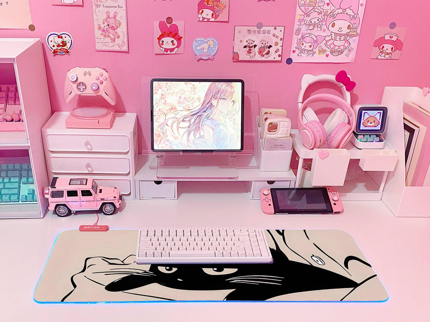 JMIYAV Pink RGB Gaming Mouse Pad 31.5x12 Inch PC XL Large Extended Glowing Led Light Up Desk Pad Non-Slip Rubber Base Computer Cute Mousepad Mat Desk Accessories Gaming Setup 815