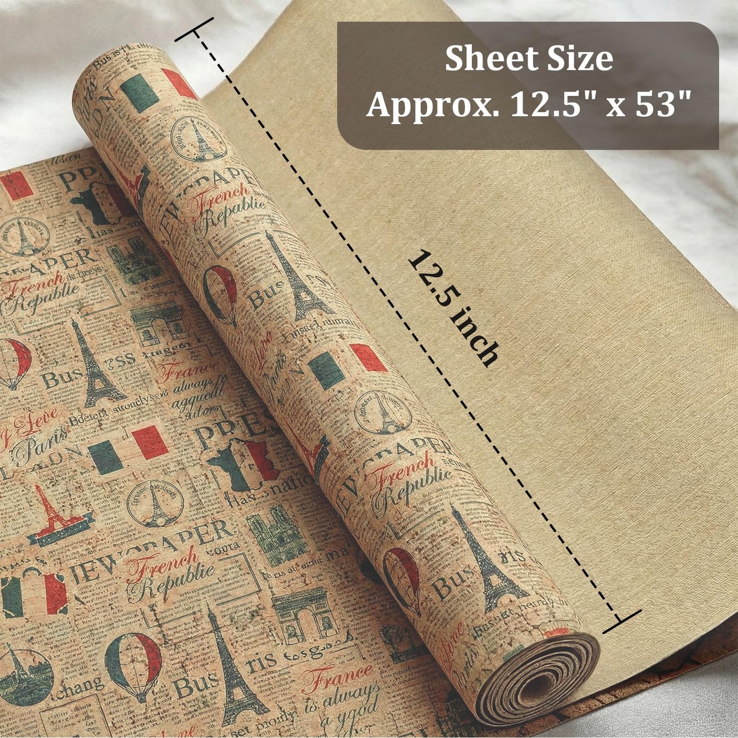 SorenCut Cork Fabric Roll 12.5 x 54 Inch – French Symbol Print Cork Leather Fabric for Earrings, Bow Making, Bags, Wallets & DIY Sewing Projects – Vegan Leather Alternative Craft Sheet