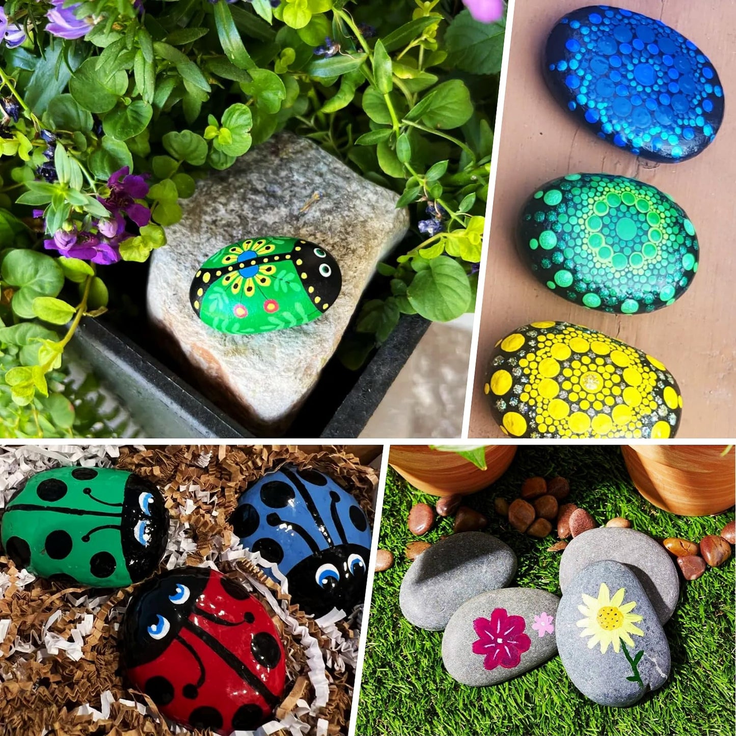 MSACC 16PCS Large Rocks for Painting, 3.3-4.0 Inch River Rocks to Paint, Flat Painting Rocks,Smooth Kindness Rocks for Crafts, DIY,Garden Decoration