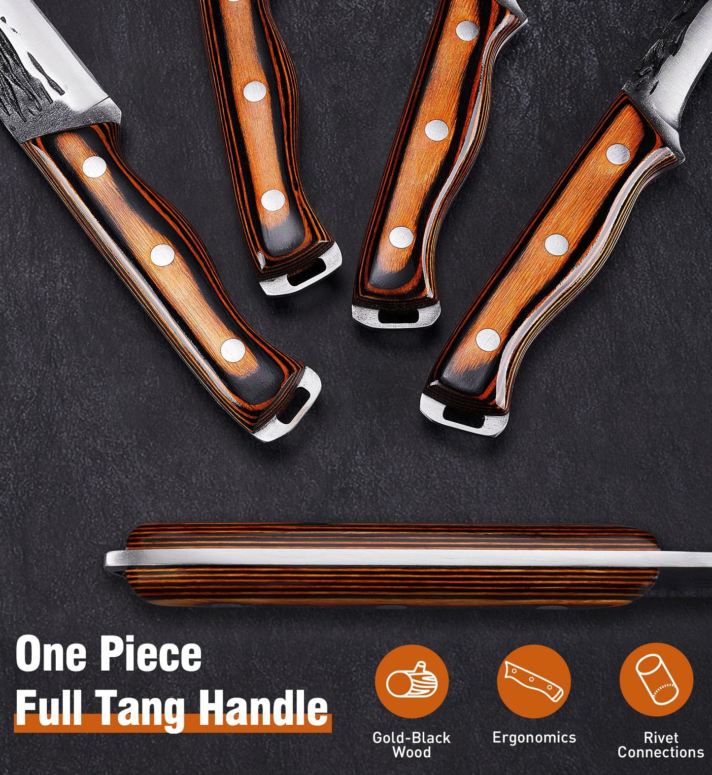 Naitesen 4PCS Hand Forged Butcher Knife and Kitchen Knife 2 in 1 Set, Heavy Duty Meat Cleaver Serbian Chef Knife Breaking Knife Boning Knife for Meat Cutting BBQ Gifts for Men Women