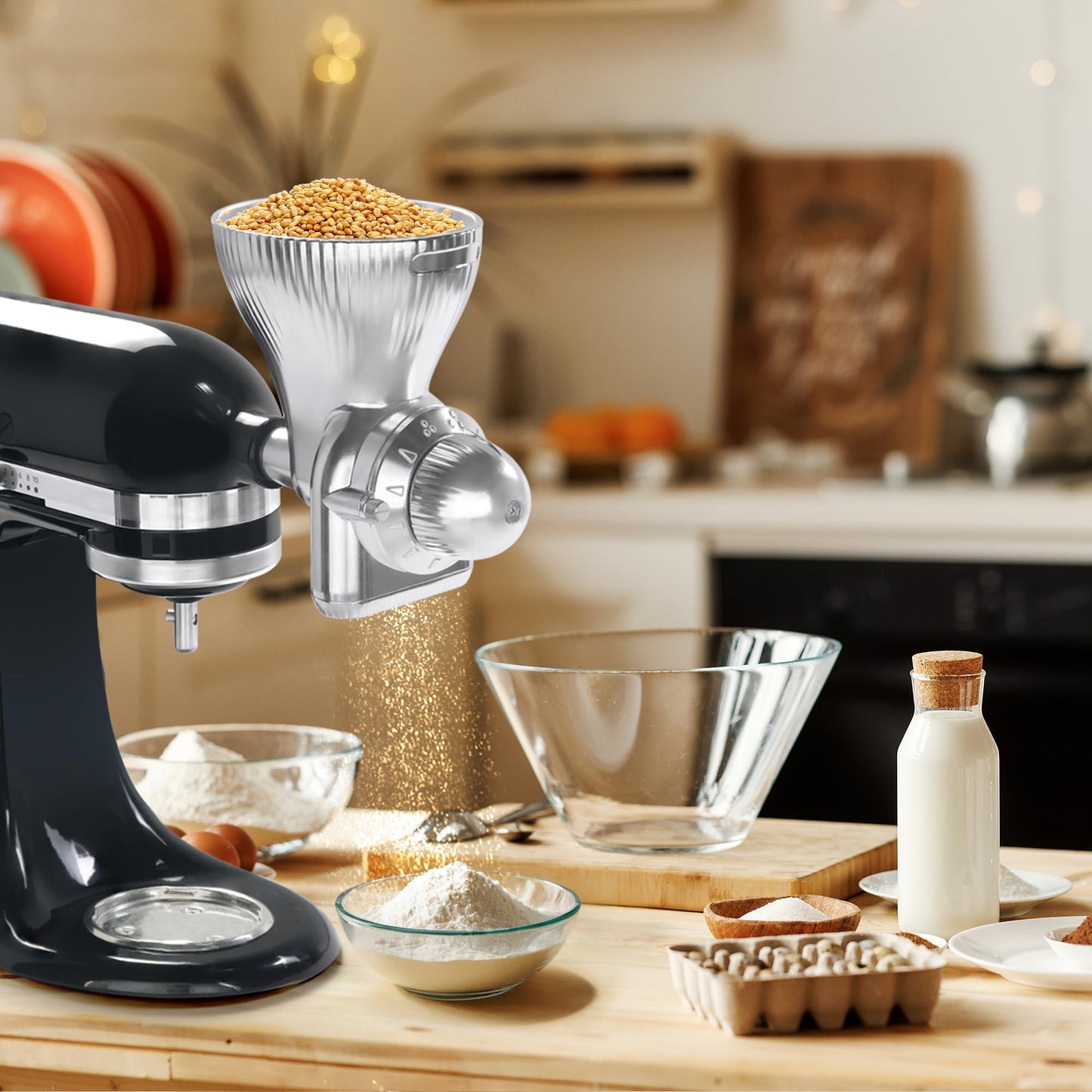 GLINK All Metal Grain Mill Attachment for KitchenAid Stand Mixer,12 Levels Grain Mill Grinder, Grain Mill for Flour, Wheat, Corn, Oats, Buckwheat, Millet and Other Cereals