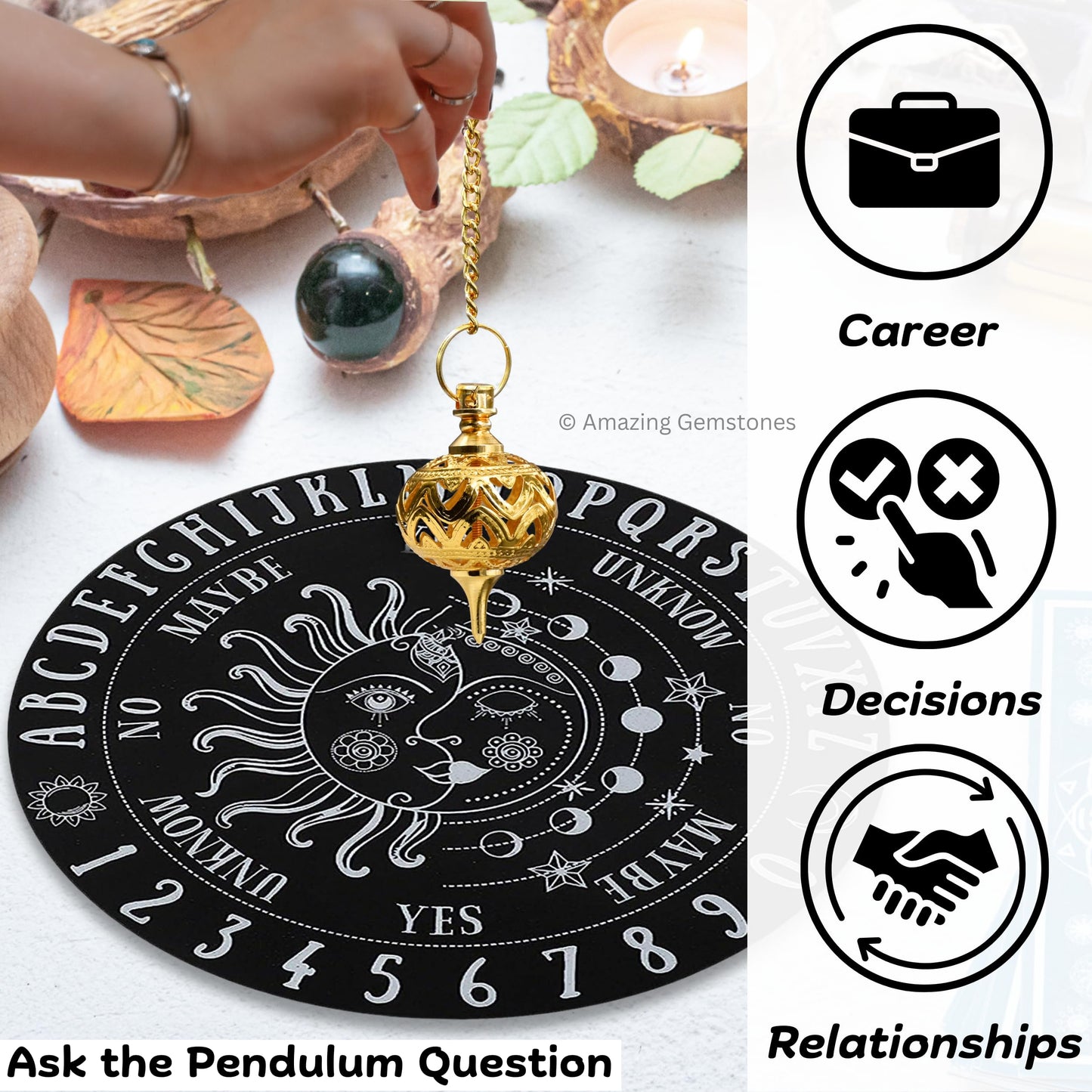 Amazing Gemstone Healing Metal Pendulums for Divination, Gold Hanuman Mace Open Chamber Steel Copper Pendulum High Energy Pendulo de Bronce Pendulos de Mesa MP50
