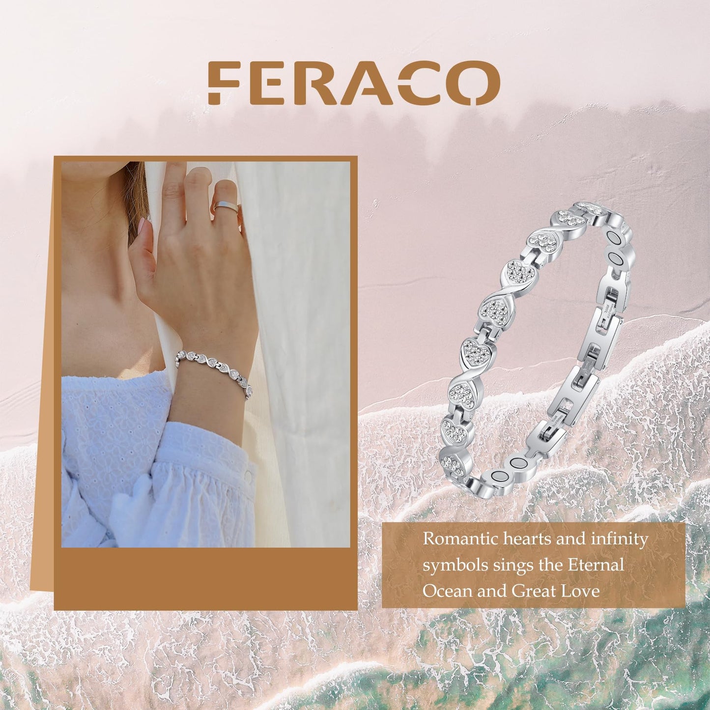 Feraco Ultra Strength Magnetic Bracelets for Women with 3800 Gauss Magnets, Stainless Steel Magnet Bracelet, Adjustable with Sizing Tool