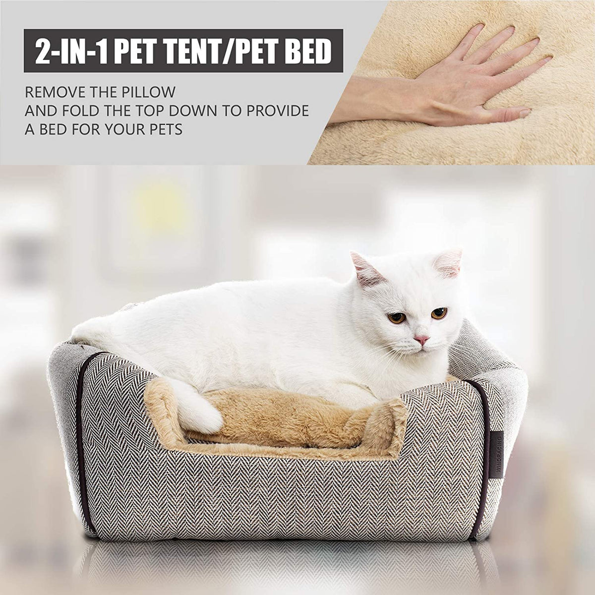 Cat Bed for Indoor Cats - Cat Cave Bed Cat House Cat Tent with Removable Washable Cushioned Pillow, Soft and Self Warming Kitten beds, Pet Bed(Large Grey)
