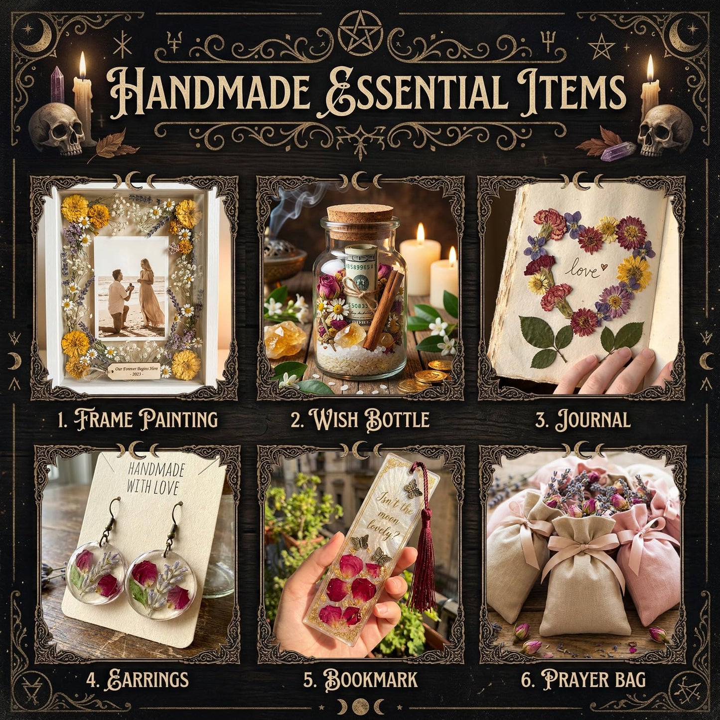 10 Pack Large Dried Flowers Set –Bulk Herbs for Witchcraft Supplies, Used Potpourri Simmer Pot, Spell Jar, Candle Soap Making, DIY Crafts – Lavender, Rose, White Sage, and More, Each Bag Above 4.41oz
