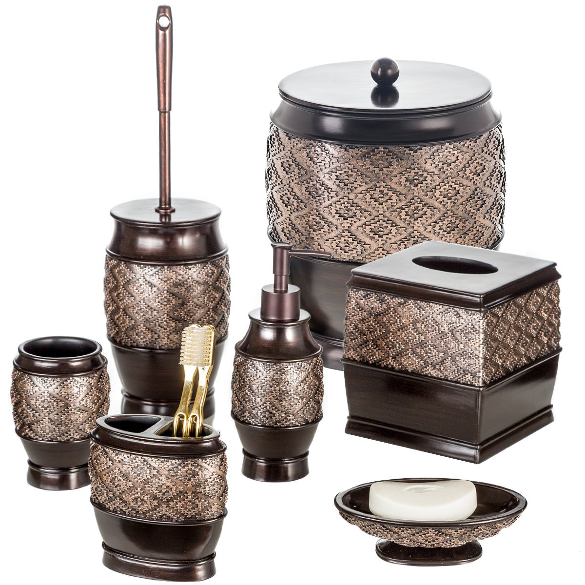Creative Scents Dublin Brown Small Trash Can with Lid 1.26 Gal / 4.8L - Decorative Oval Waste Basket, Durable Resin Slim Bathroom Covered Garbage Can Wastebasket Bin for Diaper/Paper