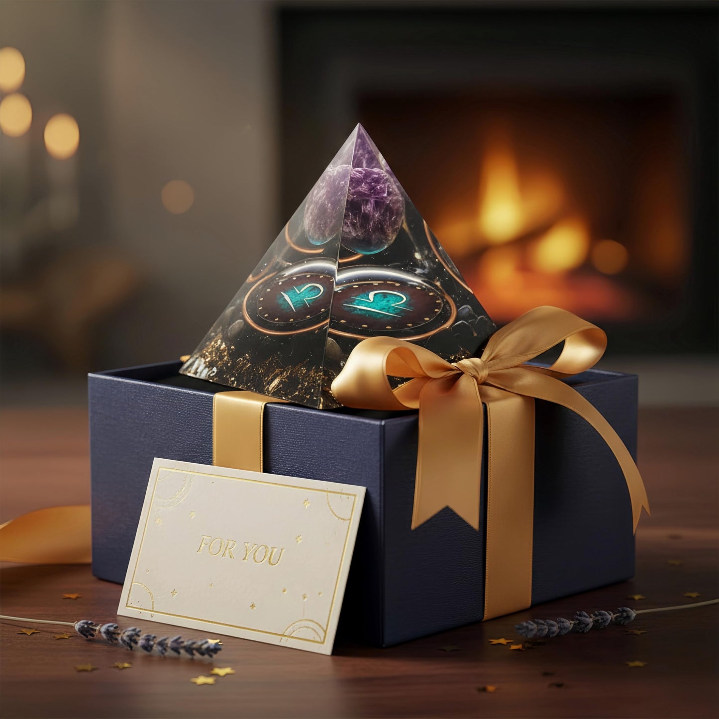 12 Zodiac Orgone Crystal Pyramid, Natural Amethyst with Obsidian,Healing Crystals Pyramid for Protection Chakra, Unique Constellation Pyramid for Positive Energy, Healing Money Health(Libra)