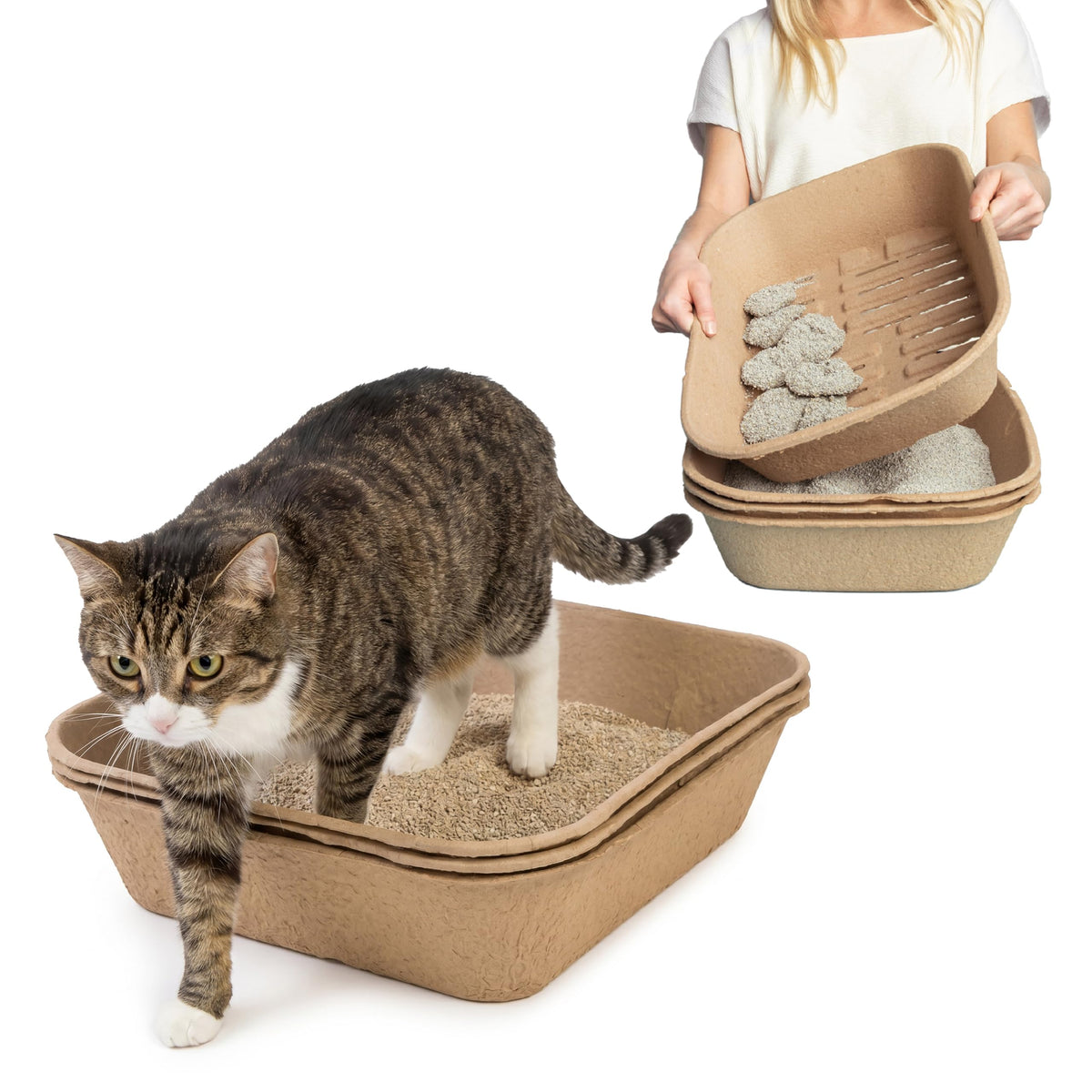 Kitty Sift Disposable Cat Litter Box Jumbo, 6 Count, Durable and Portable for Travel and Home, Eco-Friendly Disposable Litter Box Controls Odor