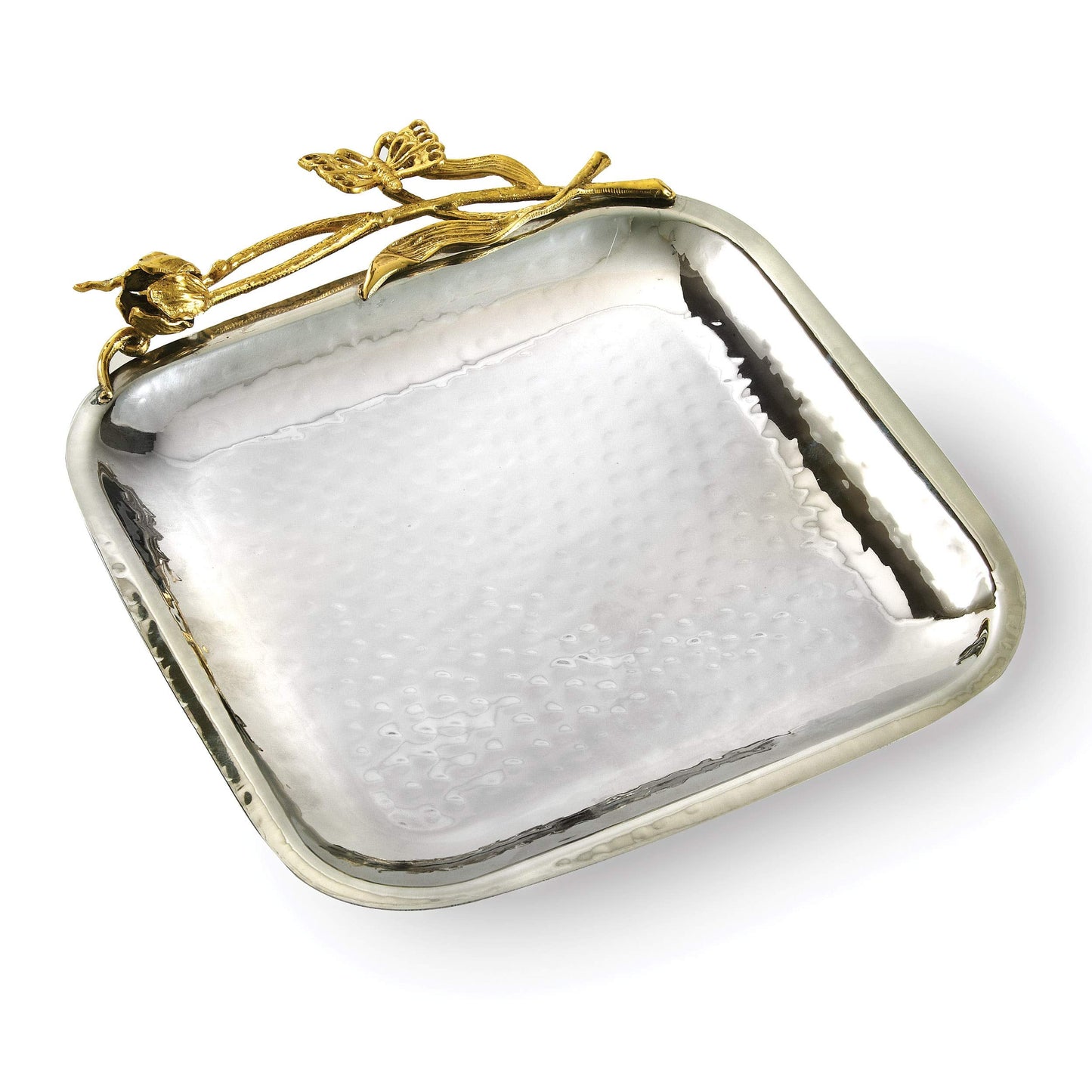 "Elegance Butterfly Square Tray, 8.5"", Silver/Gold" (70067)