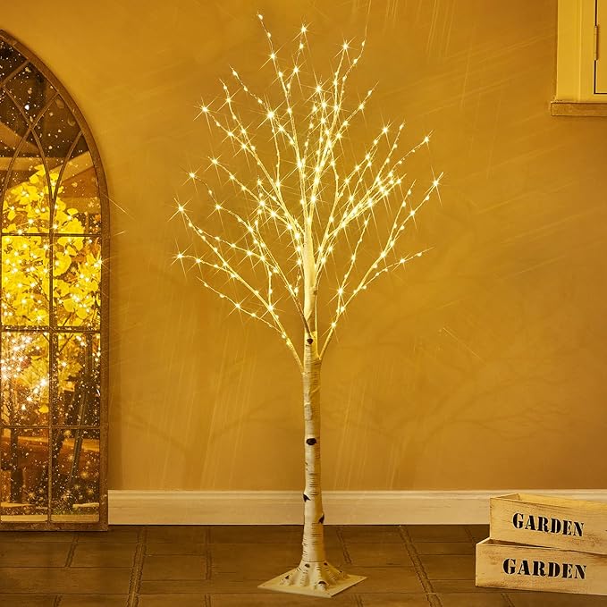 Fudios Lighted Birch Trees for Decoration 4FT Light up 200 LED Faux White Tree Plug in Artificial White Christmas Decor for Home Inside Xmas Wedding Party Gift Outdoor