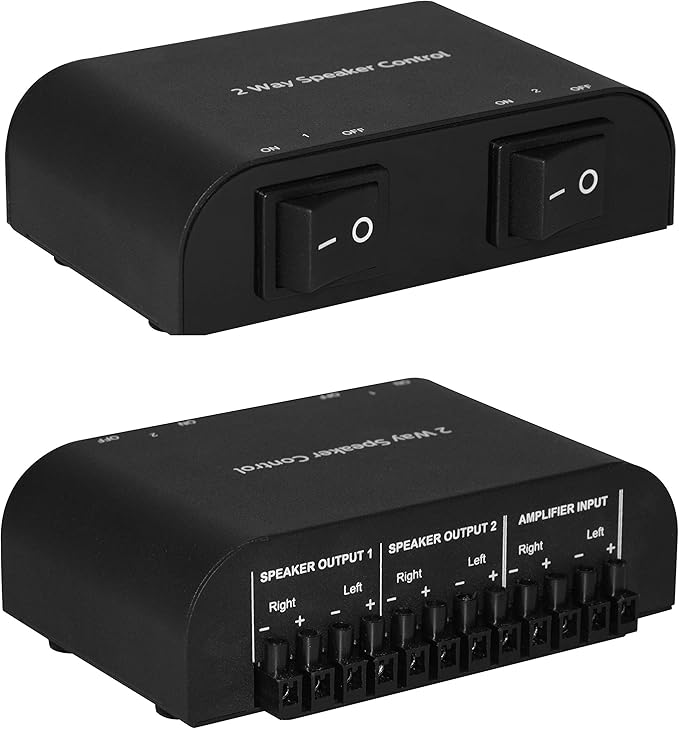 Xtrempro 61049 2 or 4 Way Speaker Switch, 1 in 2 Out or 1 in 4 Out Way Pair Stereo Speaker Selector W/Screw Type Connections Metal Non-Slip Box - Black (1 x 2 Way)